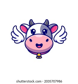 Cute head cow with wings cartoon