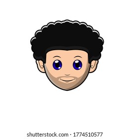 Cute Head Curly Man Character. Vector cartoon illustration design. Isolated on white background.