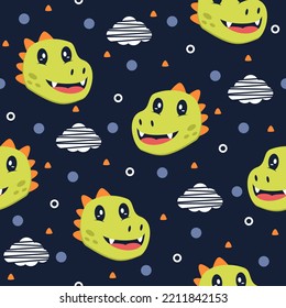 Cute head dinosaur cartoon vector pattern design concepts.