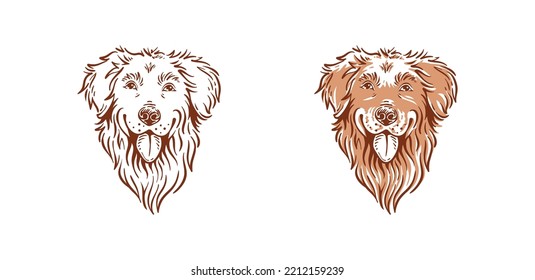 Cute head dog illustration of golden retriever type of dog vintage cute pet drawing vector logo  design