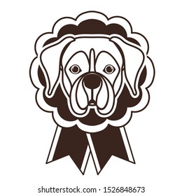 cute head dog mascot in ribbon medal character vector illustration design