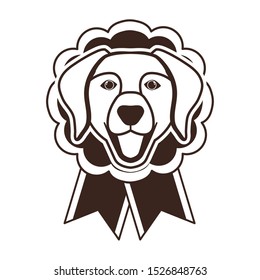 cute head dog mascot in ribbon medal character vector illustration design