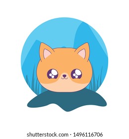 cute head of fox baby animal kawaii