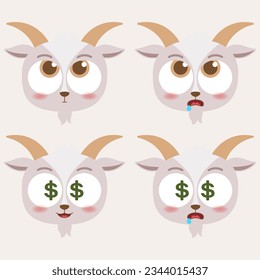 cute head goat emoji icon collection