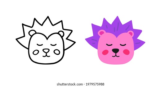 Cute head hedgehog. Children's drawing. Hand drawn vector illustration.