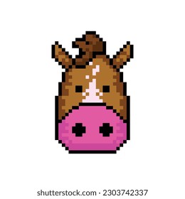 Cute head horse pixel art design isolated