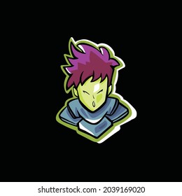 cute head mascot logo with hand drawing style for badge, emblem and t shirt printing. cute head with anime illustration