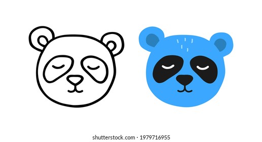 Cute head panda. Children's drawing animal. Hand drawn vector illustration.