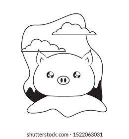 cute head of piggy animal baby kawaii vector illustration design