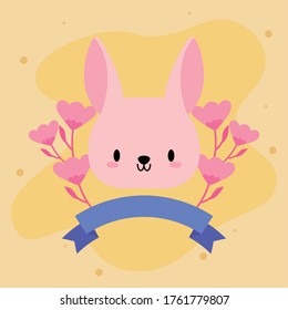 cute head of rabbit baby kawaii with decor vector illustration design