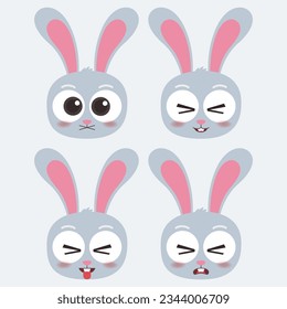 cute head rabbit emoji icon collection