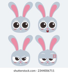 cute head rabbit emoji icon collection