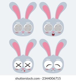 cute head rabbit emoji icon collection