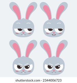 cute head rabbit emoji icon collection