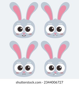 cute head rabbit emoji icon collection