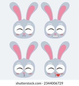 cute head rabbit emoji icon collection