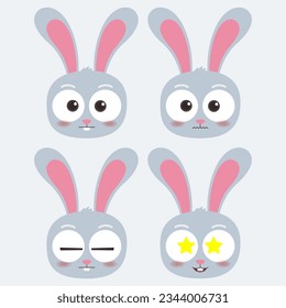 cute head rabbit emoji icon collection