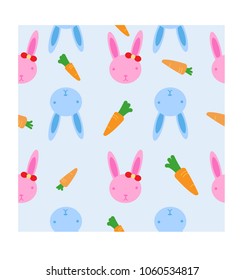 Cute head rabbits and carrots pattern. 
