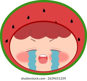 Cute Head a Red Watermelon Crying