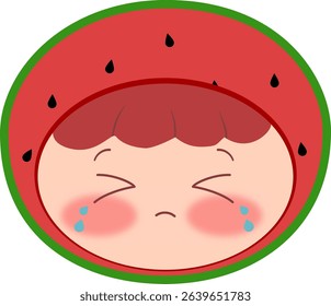 Cute Head a Red Watermelon Crying