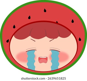 Cute Head a Red Watermelon Crying