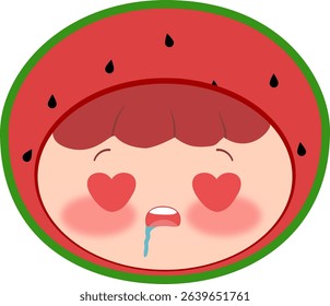 Cute Head a Red Watermelon Drooling Face