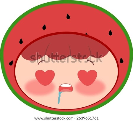 Cute Head a Red Watermelon Drooling Face