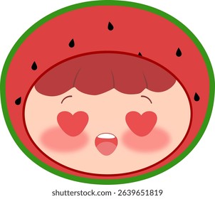 Cute Head a Red Watermelon Happy Blush