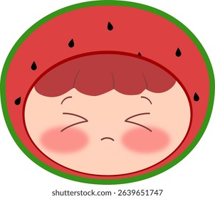 Cute Head a Red Watermelon Sad Eyes Closed