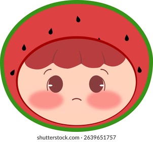Cute Head a Red Watermelon Sad