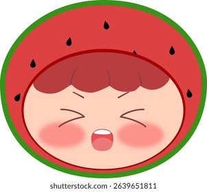 Cute Head a Red Watermelon Scared