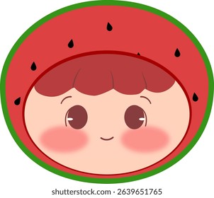 Cute Head a Red Watermelon Smiling