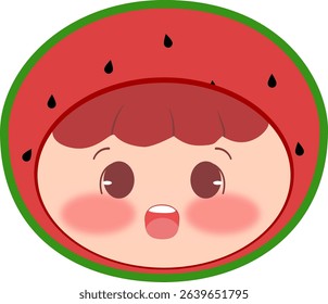 Cute Head a Red Watermelon Surprised