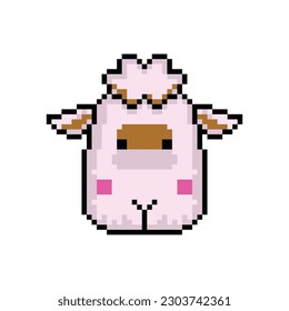 Cute head sheep pixel art design isolated