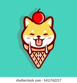 Cute Head shiba Hund Eis Cream Kegel, Vektorgrafik - Vektorgrafik