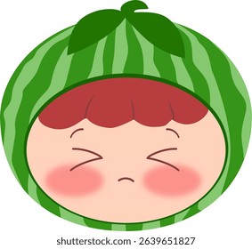 Cute Head a Watermelon Sad Eyes Closed