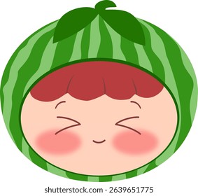 Cute Head a Watermelon Smiling Eyes Closed