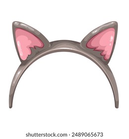 Cute headband with cartoon cat ears. Funny retro prop photobooth band with furry animals ears, hat of kitten costume for carnival or birthday party, cartoon head decoration vector illustration