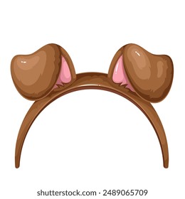 Cute headband with cartoon dog ears. Funny retro photo booth props and decoration filter for selfie portrait in social media chat, cartoon band with bent brown ears of puppy vector illustration