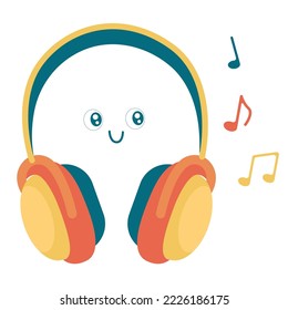 Cute headphones with face. Cute School Supplies. Vector, kawaii