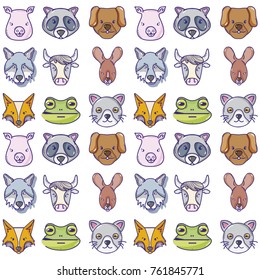 cute heads wilds animals background vector illustration