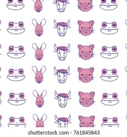 cute heads wilds animals background vector illustration