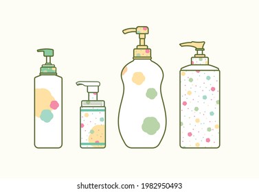 Cute health care Liquid Container auf gelbem Hintergrund, flache Vektorgrafik