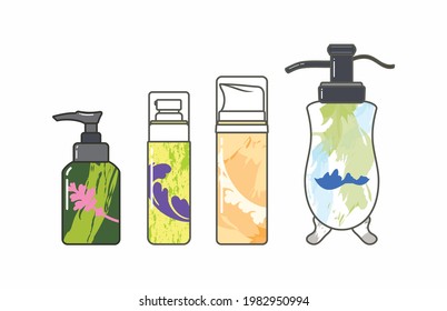 Cute health care liquid container with yellow background in flat vector illustration art