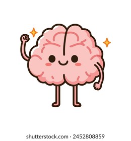 lindo cerebro sano personaje de dibujos animados kawaii diseño de Plantilla de Ilustración vectorial