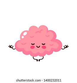 Cute Healthy Happy Human Brain Organ Mental Calm Yoga Relax Peace Meditate.Vector Kawaii Cartoon Illustration Character Icon Design.Isolated On White Background.Brain,mind Relax,calm Character Concept