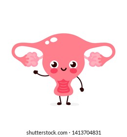 Cute healthy happy human uterus organ character. Vector flat cartoon illustration icon design. Isolated on white background. Uterus character concept