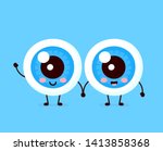 Cute healthy happy two human eyeballs couple character.Vector flat children baby cartoon mascot illustration icon poster,card design.Eye,contact lenses,good strong vision,kids sight character concept
