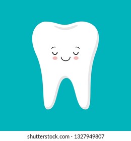 Cute Healthy Shiny Cartoon Tooth Character, Childrens Dentistry Concept Vector Illustration