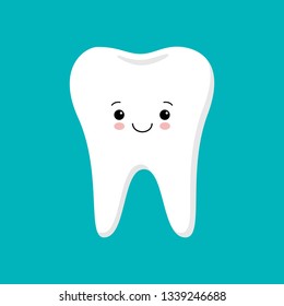 Cute Healthy Shiny Cartoon Tooth Character, Childrens Dentistry Concept Vector Illustration